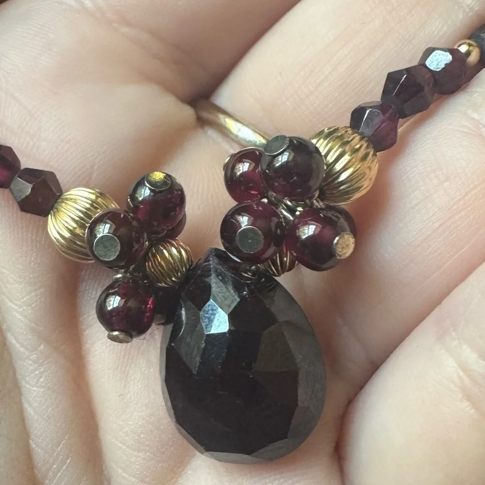 Vintage Garnet Briolette Cut Gemstone Bead Estate Necklace